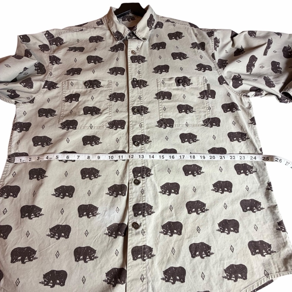 WOOLRICH KHAKI BEAR PRINT MEN’S COTTON BUTTON-DOWN SHIRT SIZE LARGE - Picture 6 of 11